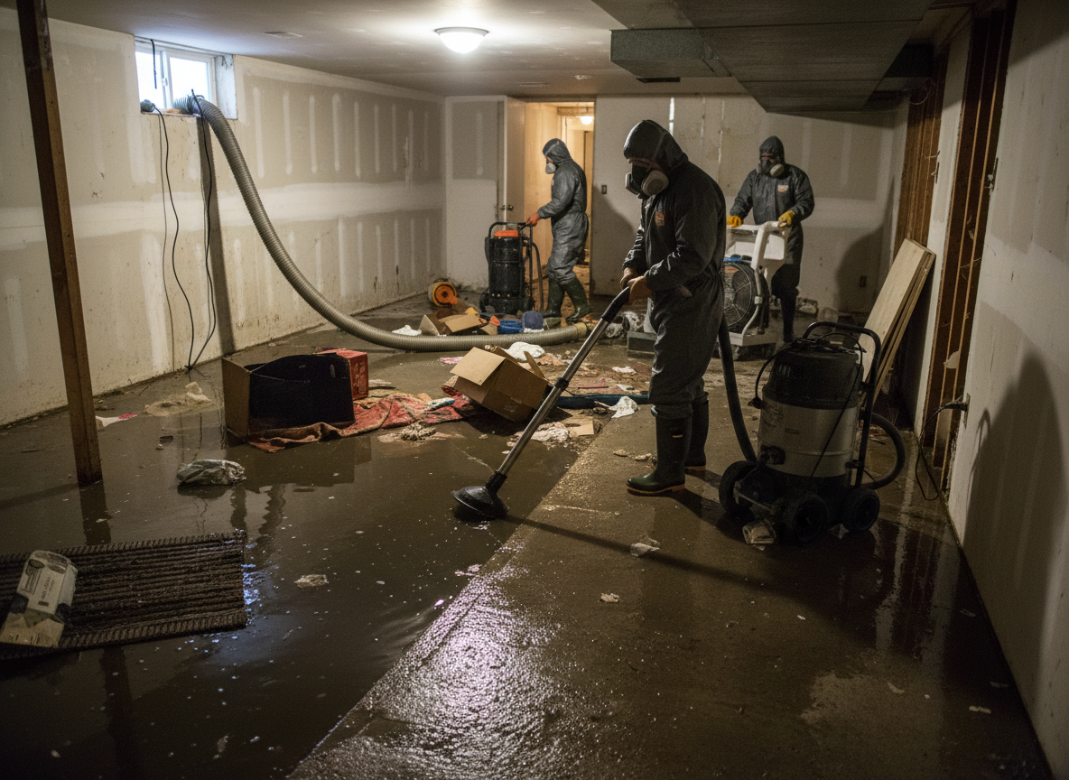 Basement flood cleanup in California