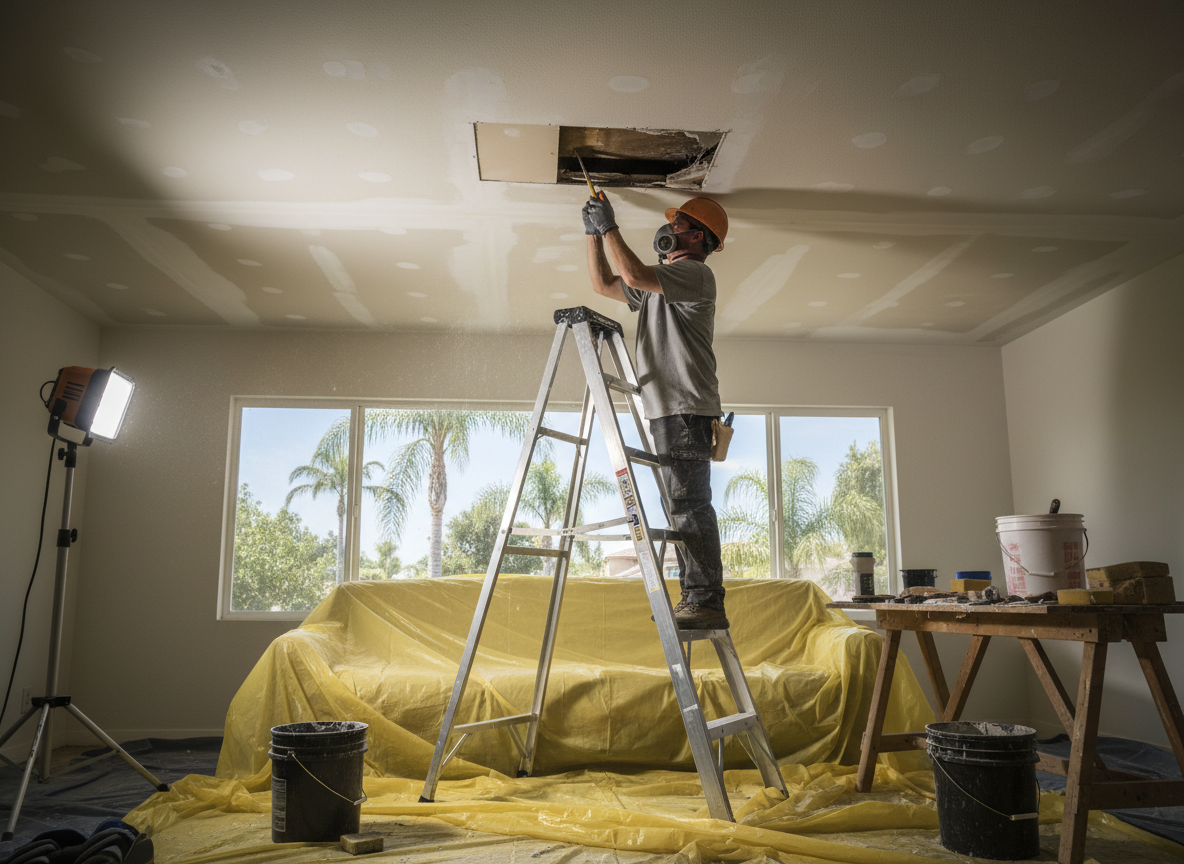 Ceiling water damage repair in California